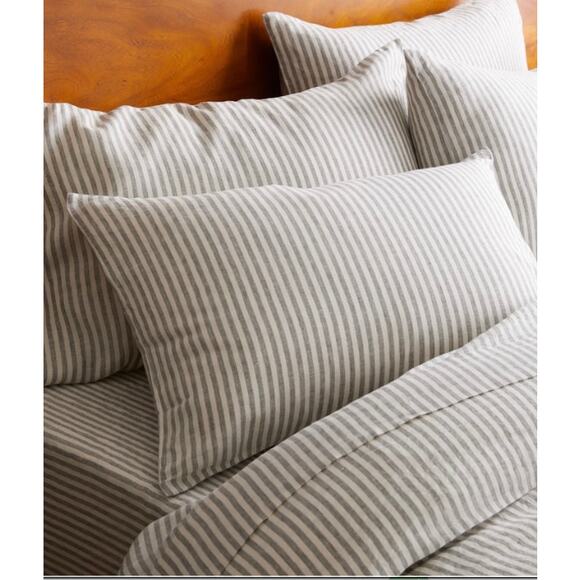 Quince European Linen Sham Set Standard Stripe Grey & White NWOT# 15 - Picture 1 of 3